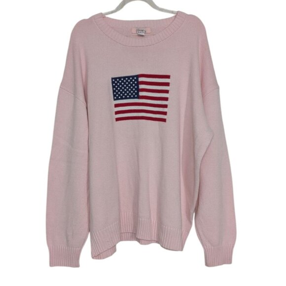 Honey Peach American Flag Sweater Womens Size XL Pink Cotton Blend Crew Neck - Picture 1 of 11
